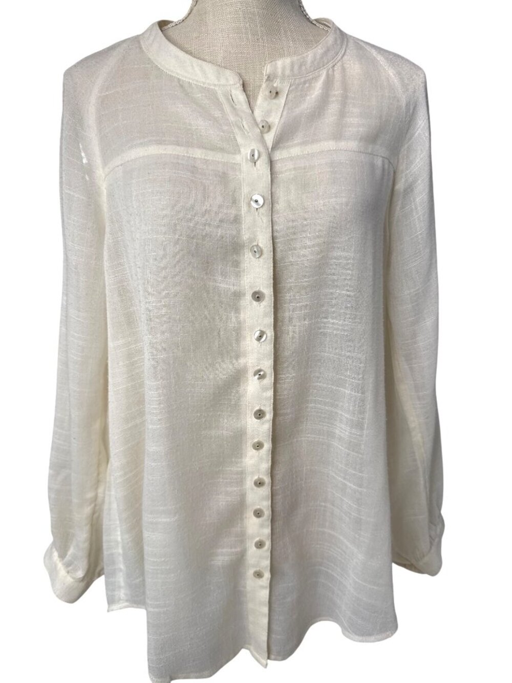 Free People White Bohemian Embroidered Linen Blend Oversized Blouse M